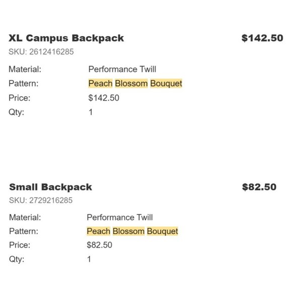 NWOT Vera Bradley XL Campus Backpack & Small Backpack — Peach Blossom Bouquet - Picture 8 of 8